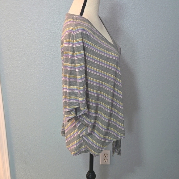DEMOCRACY Dolman Sleeves Tie Front Top Sz XL Chevron Print In Gray Purple Yellow - Picture 5 of 11